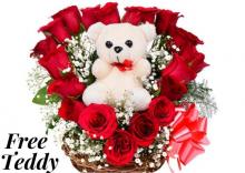 20 Red Roses Heart in a Basket with Free Teddy 20 Red Roses Heart in a Basket with Free Teddy